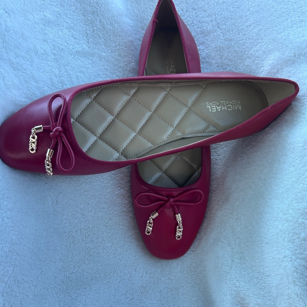 New Michael Kors Leather Ballet Flats with Gold Accents